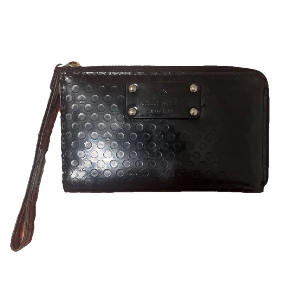 Kate Spade Black Neda Wallet Zip Up Wristlet Faux Leather Polka Dot 6.5x4 inch